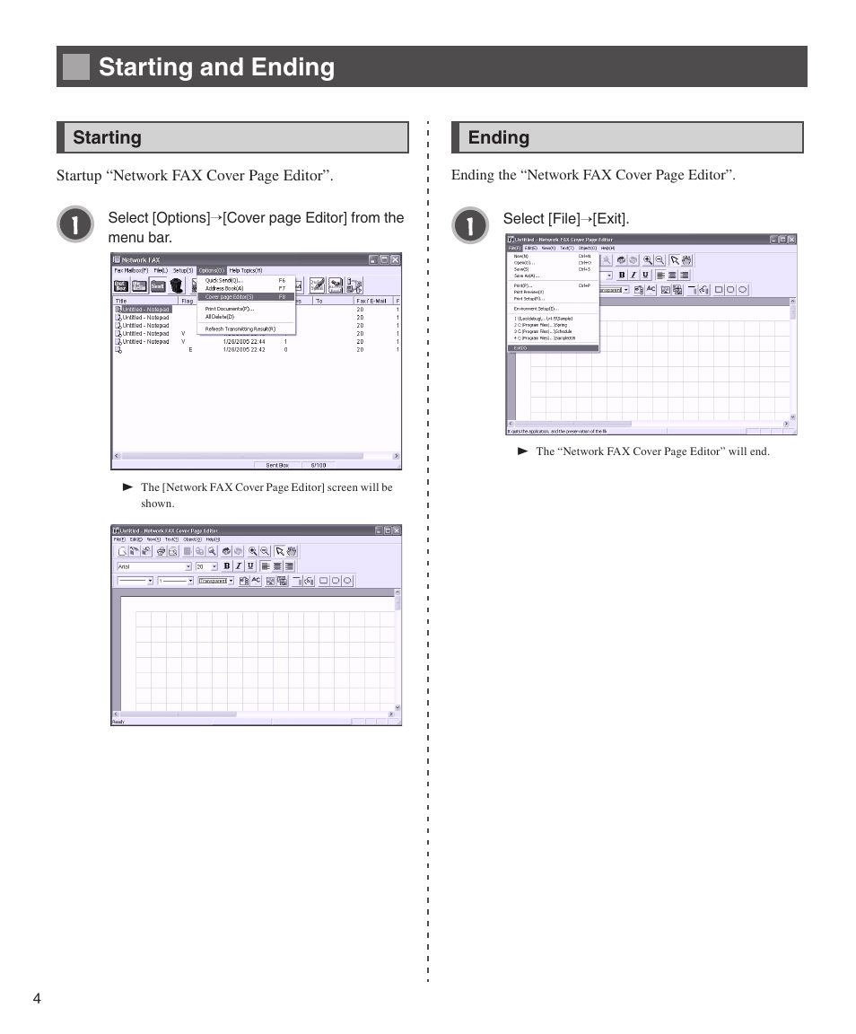 Starting and ending, Starting, Ending | Konica Minolta bizhub 200 User Manual | Page 4 / 26