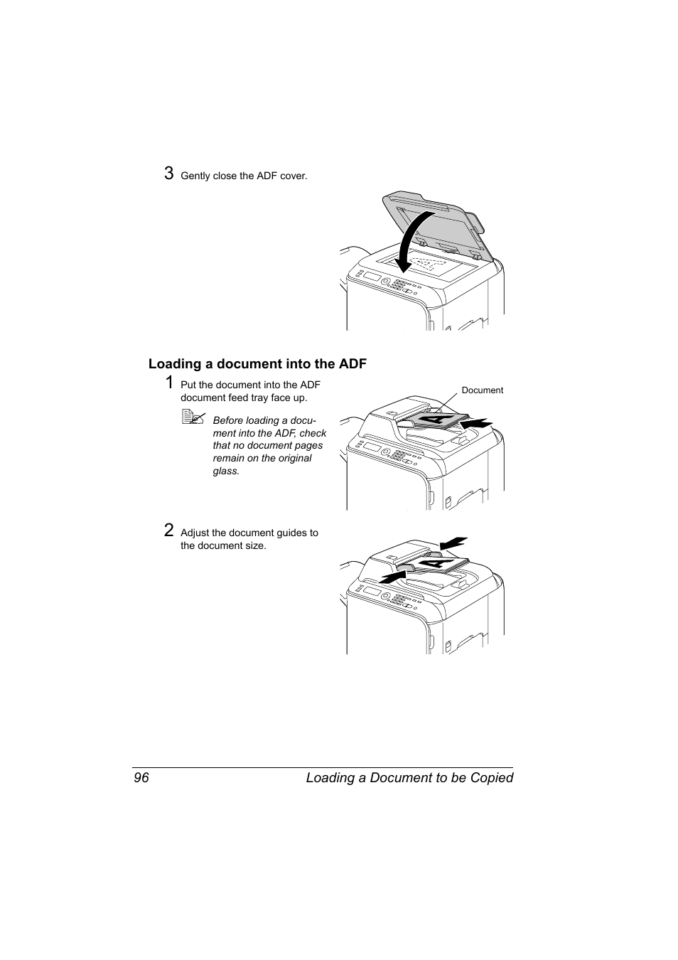 Loading a document into the adf, Loading a document into the adf 96 | Konica Minolta magicolor 4690MF User Manual | Page 108 / 286