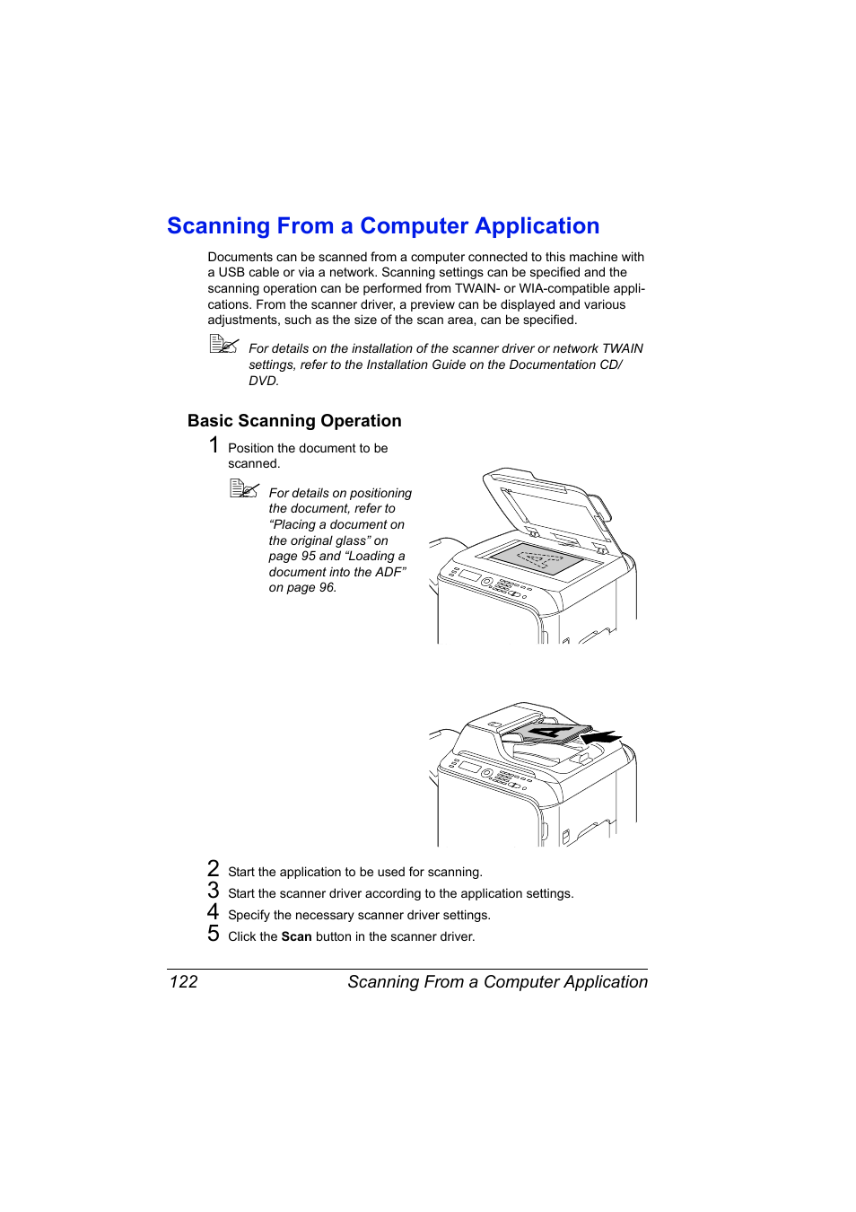 Scanning from a computer application, Basic scanning operation, Scanning from a computer application 122 | Basic scanning operation 122 | Konica Minolta magicolor 4690MF User Manual | Page 134 / 286