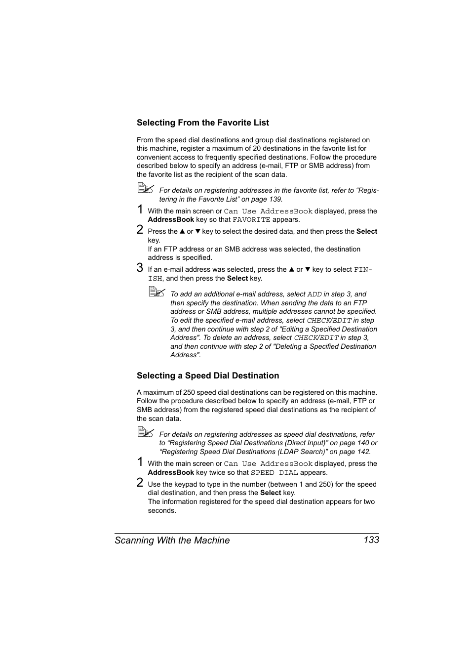 Selecting from the favorite list, Selecting a speed dial destination | Konica Minolta magicolor 4690MF User Manual | Page 145 / 286