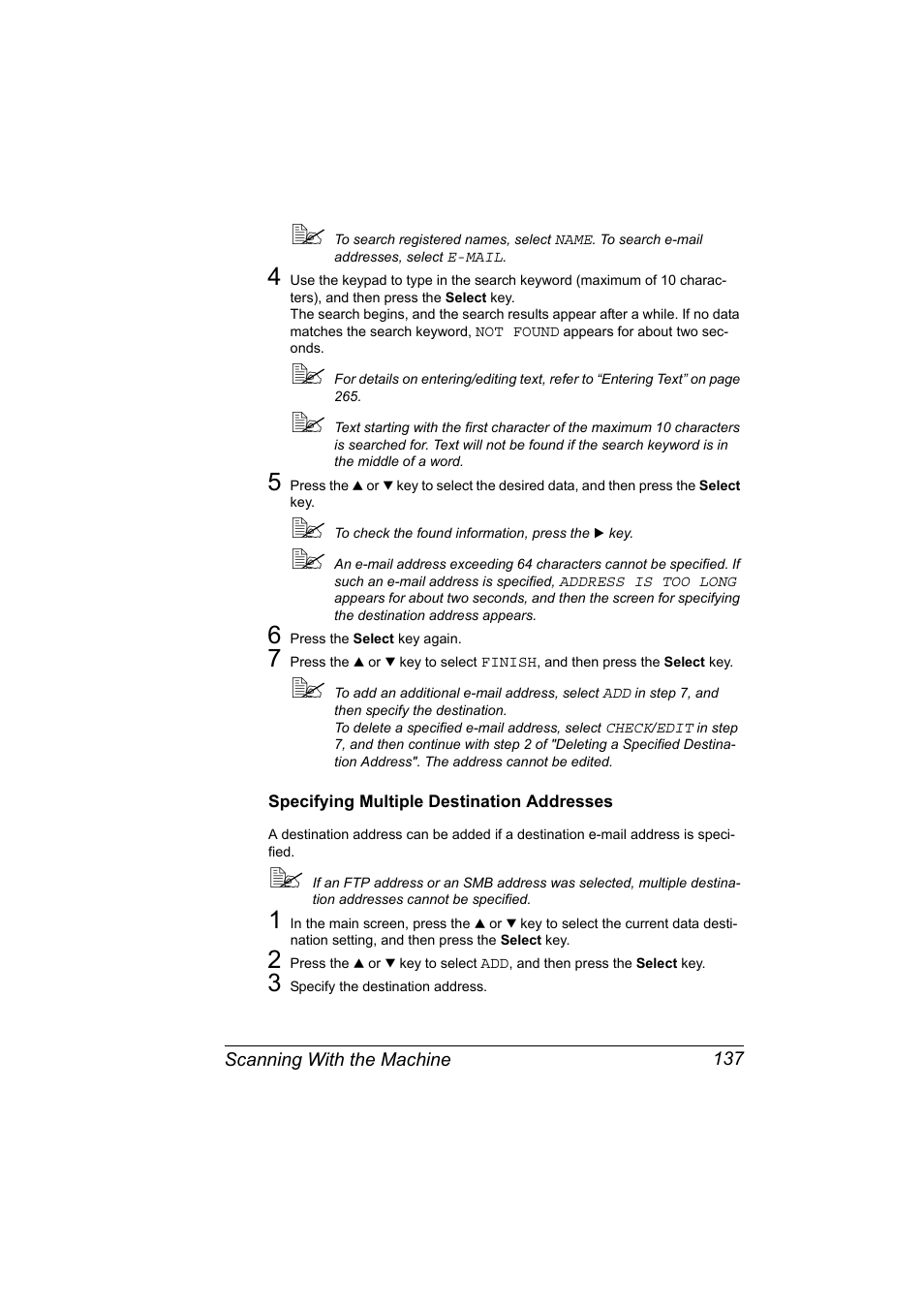 Specifying multiple destination addresses, Specifying multiple destination addresses 137 | Konica Minolta magicolor 4690MF User Manual | Page 149 / 286