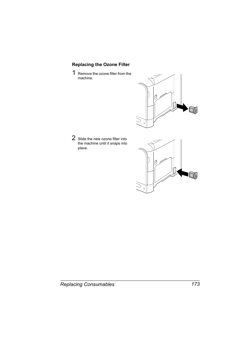 Replacing the ozone filter, Replacing the ozone filter 173 | Konica Minolta magicolor 4690MF User Manual | Page 185 / 286