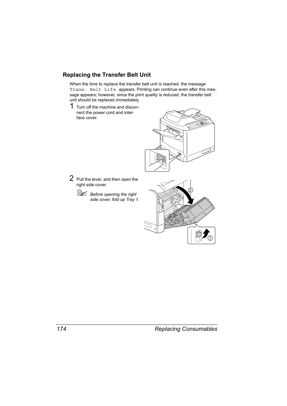 Replacing the transfer belt unit, Replacing the transfer belt unit 174 | Konica Minolta magicolor 4690MF User Manual | Page 186 / 286