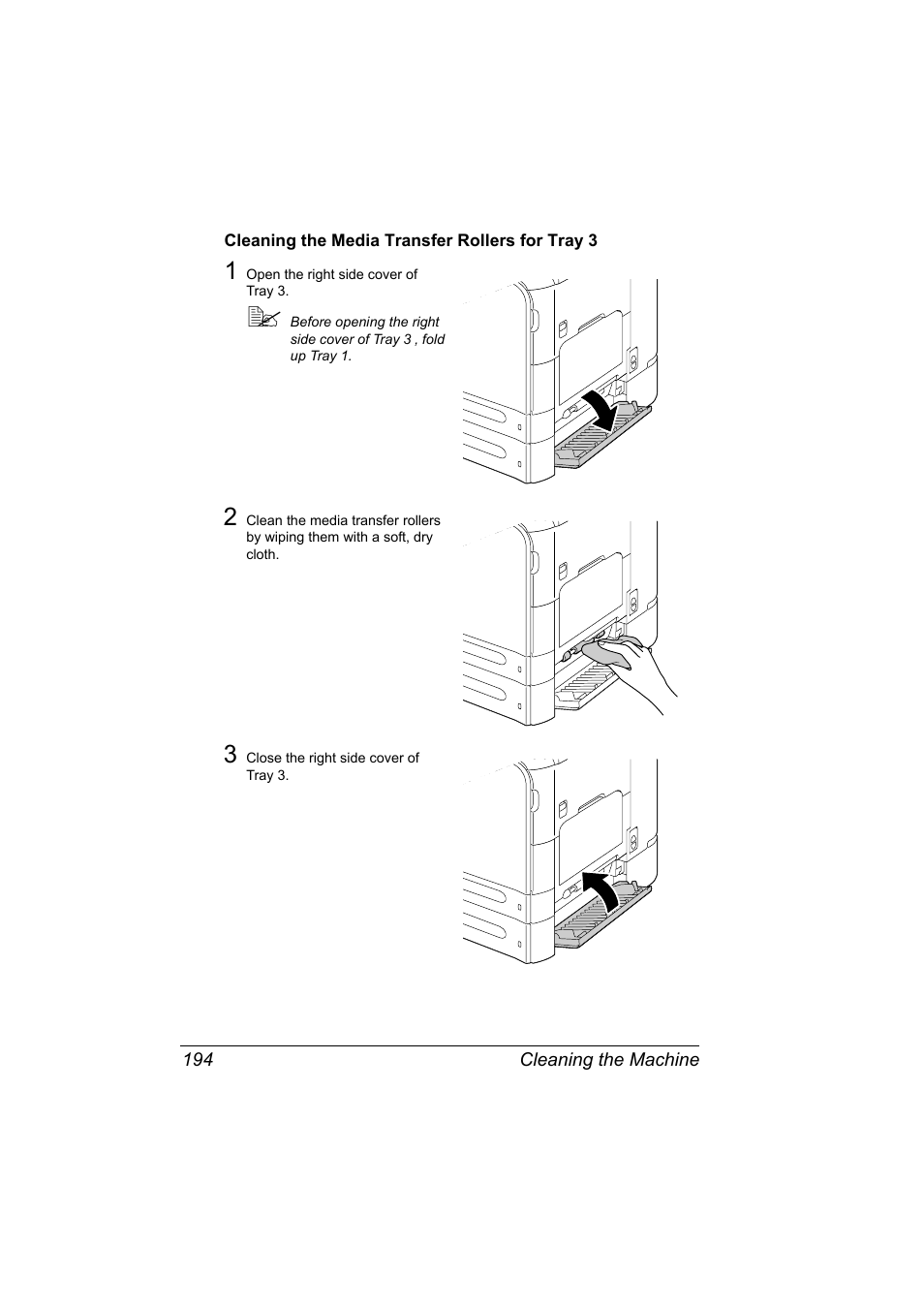 Cleaning the media transfer rollers for tray 3, Cleaning the media transfer rollers for tray 3 194 | Konica Minolta magicolor 4690MF User Manual | Page 206 / 286