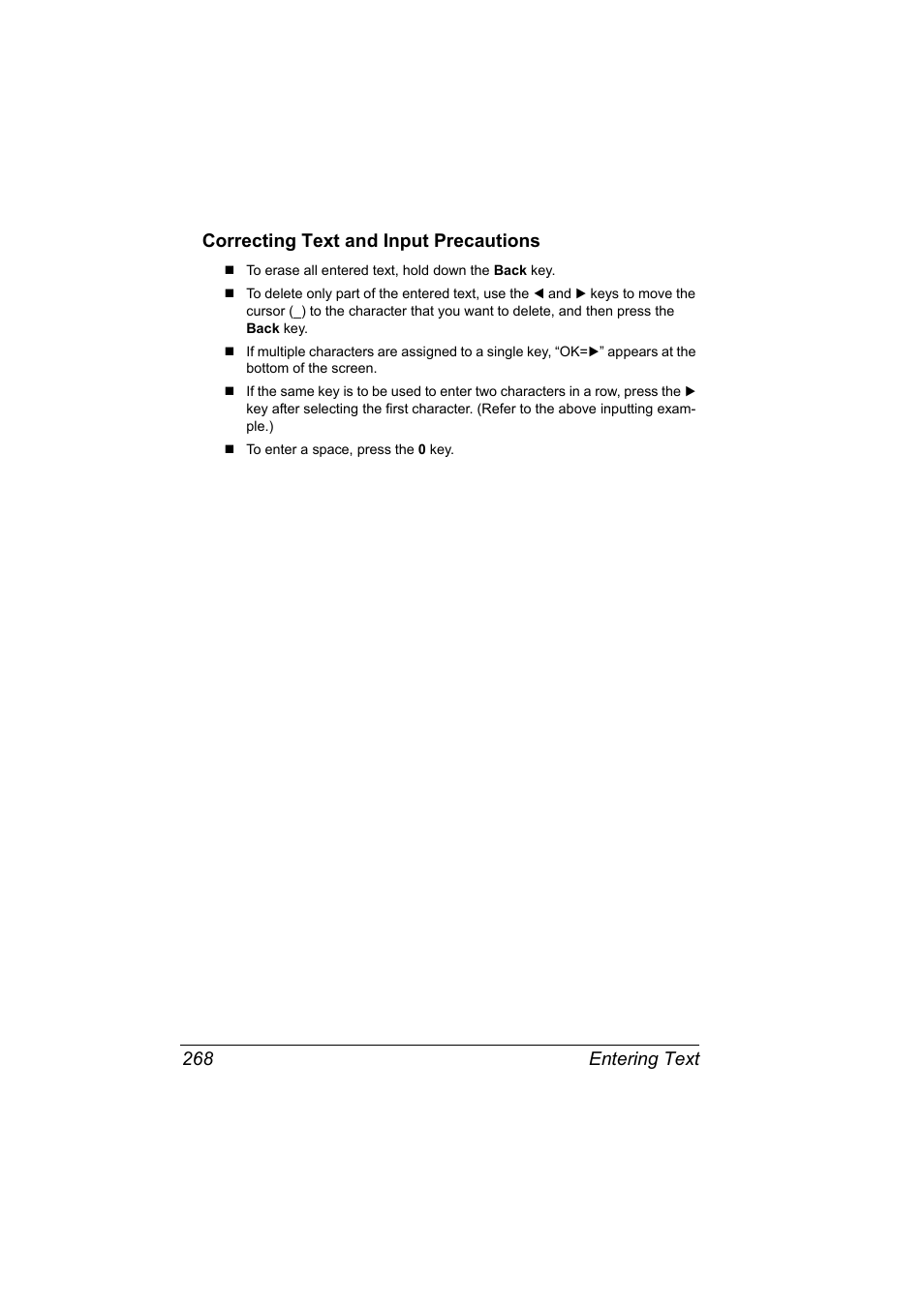 Correcting text and input precautions, Correcting text and input precautions 268 | Konica Minolta magicolor 4690MF User Manual | Page 280 / 286