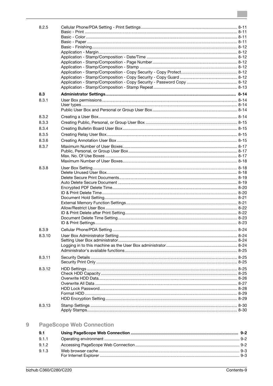 9pagescope web connection | Konica Minolta BIZHUB C360 User Manual | Page 10 / 292