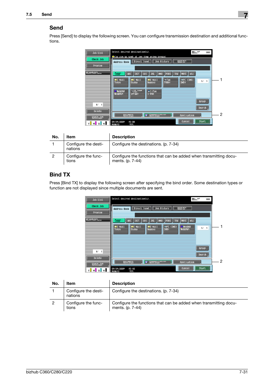 Send, Bind tx, Send -31 bind tx -31 | Konica Minolta BIZHUB C360 User Manual | Page 136 / 292