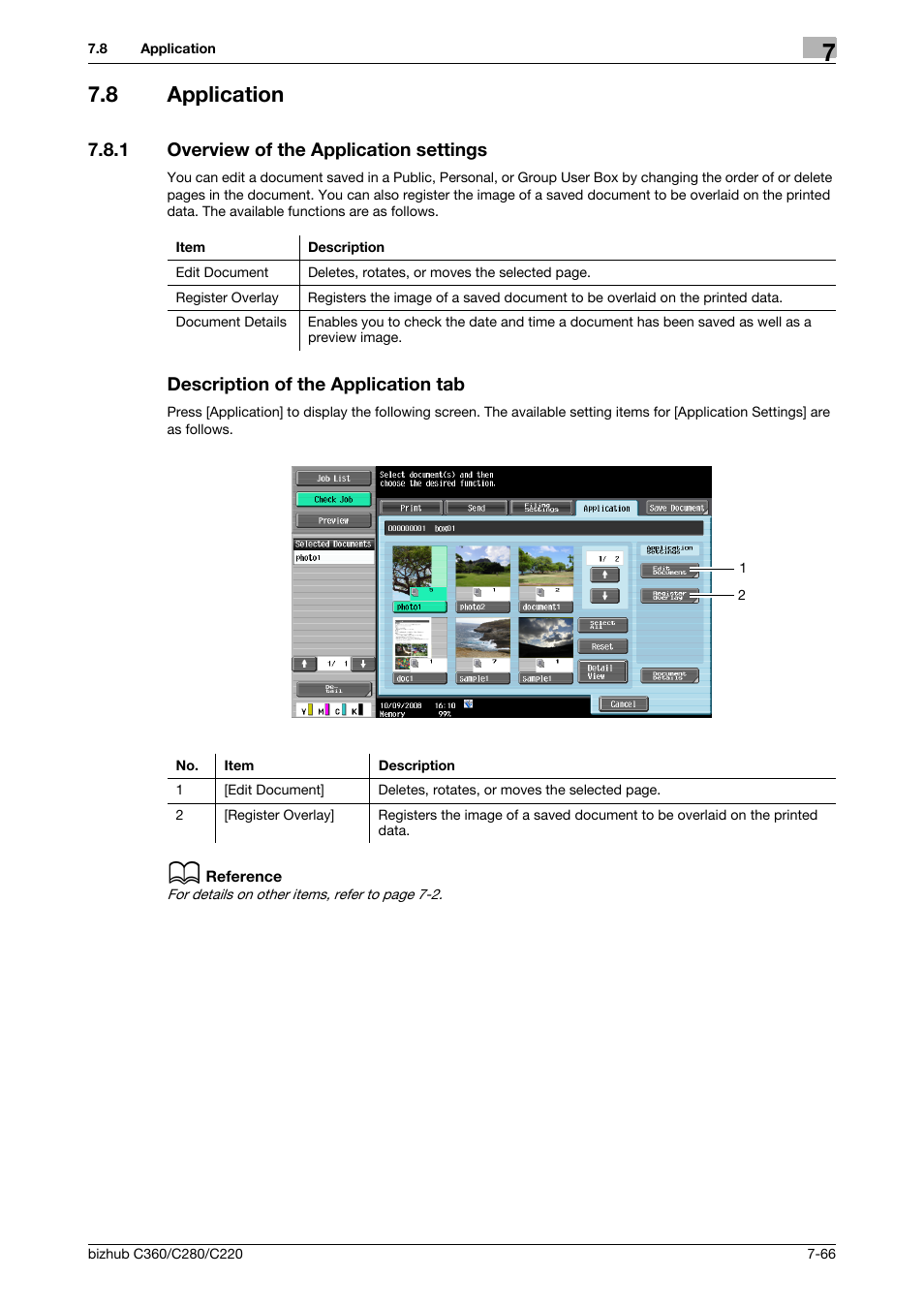 8 application, 1 overview of the application settings, Description of the application tab | Application -66 | Konica Minolta BIZHUB C360 User Manual | Page 171 / 292