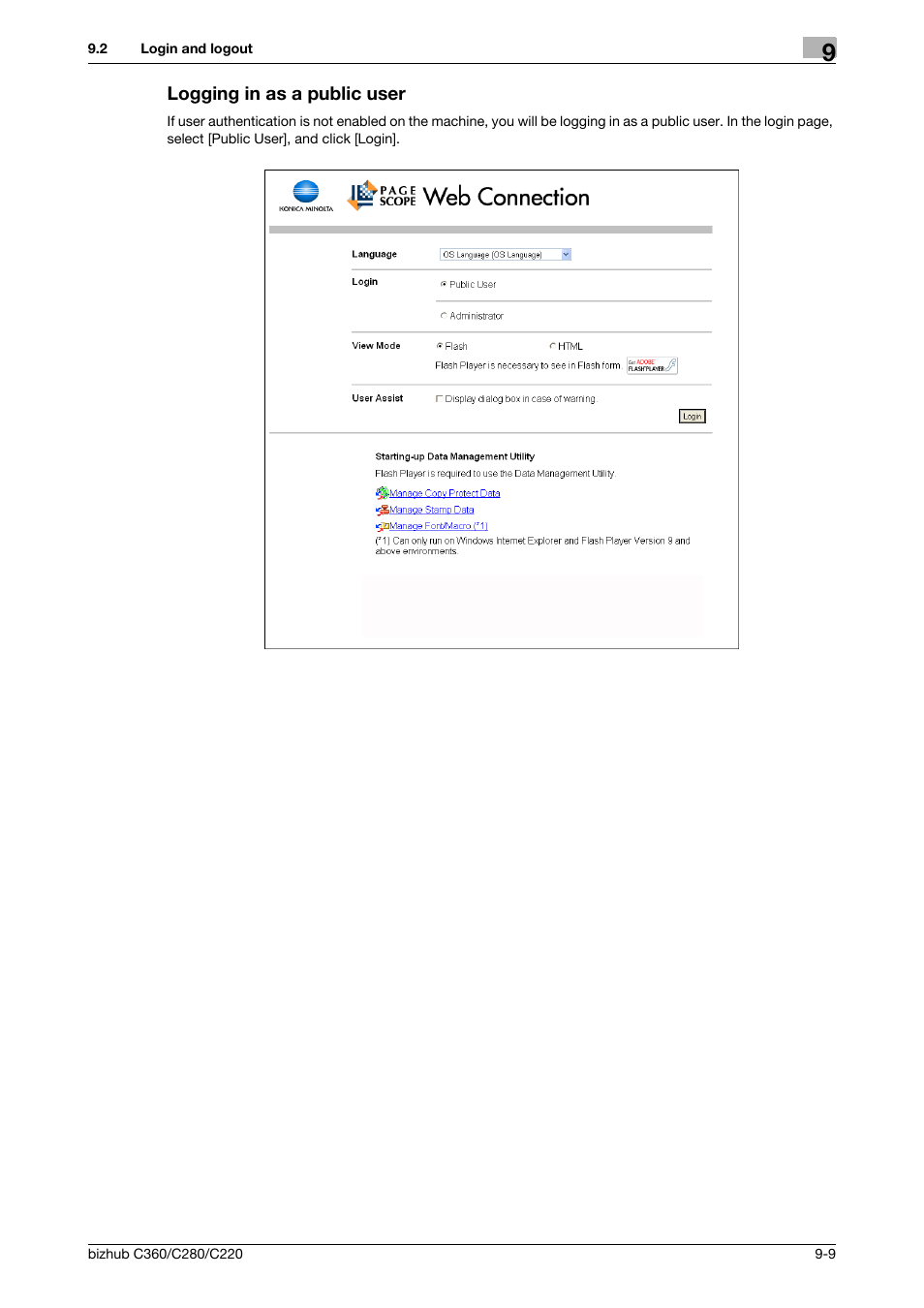 Logging in as a public user, Logging in as a public user -9 | Konica Minolta BIZHUB C360 User Manual | Page 245 / 292