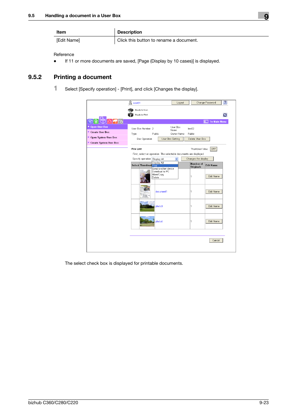 2 printing a document, Printing a document -23 | Konica Minolta BIZHUB C360 User Manual | Page 259 / 292