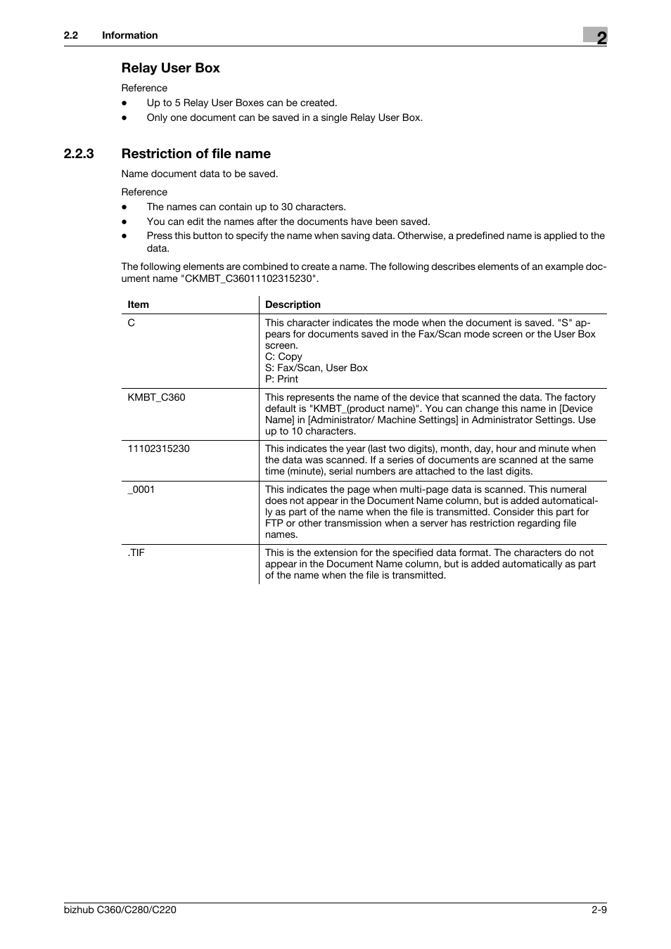 Relay user box, 3 restriction of file name, Relay user box -9 | Restriction of file name -9 | Konica Minolta BIZHUB C360 User Manual | Page 26 / 292