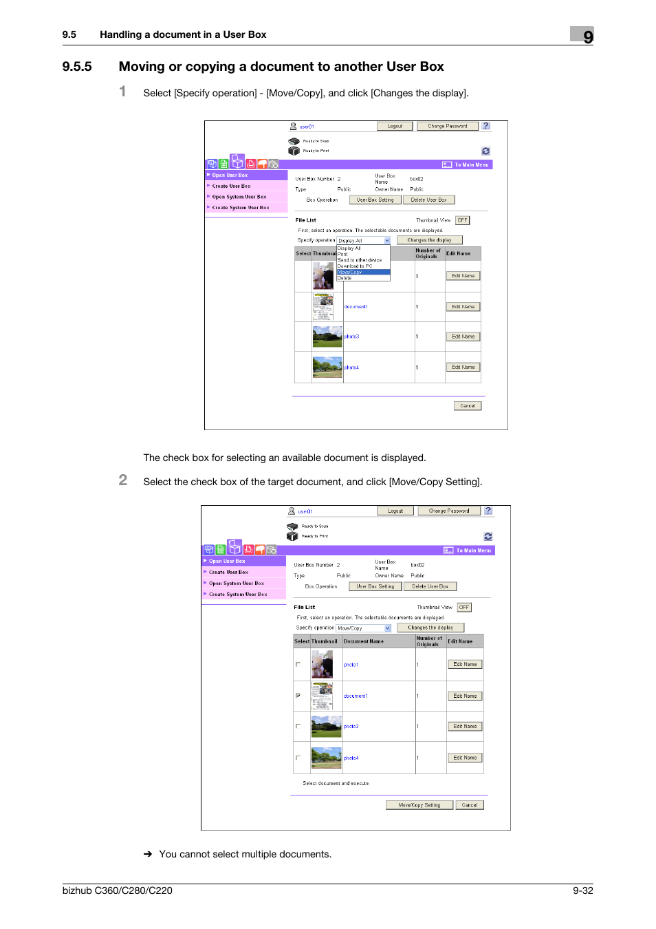 5 moving or copying a document to another user box | Konica Minolta BIZHUB C360 User Manual | Page 268 / 292