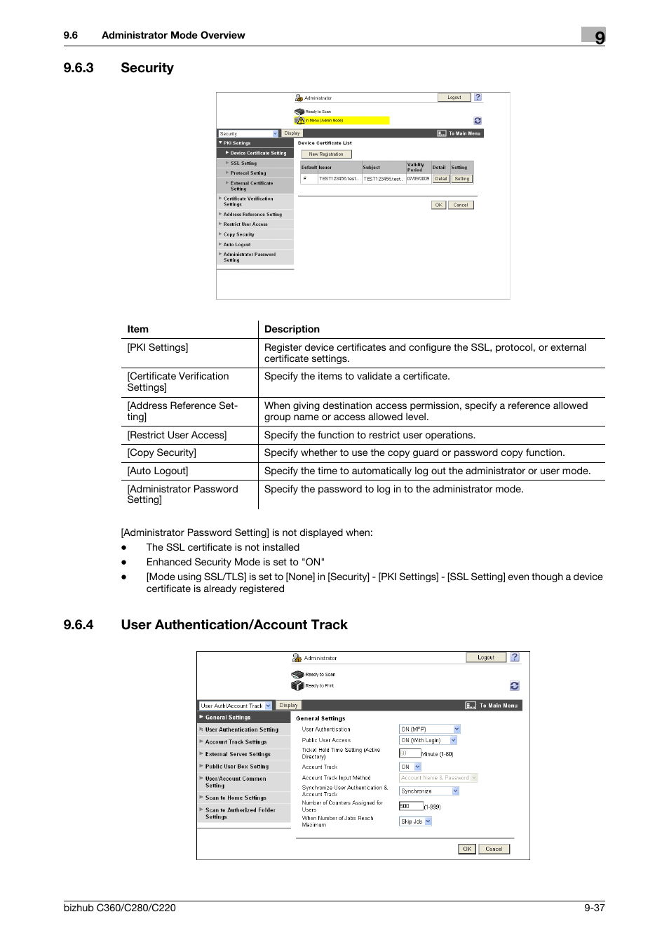 3 security, 4 user authentication/account track, Security -37 | User authentication/account track -37 | Konica Minolta BIZHUB C360 User Manual | Page 273 / 292