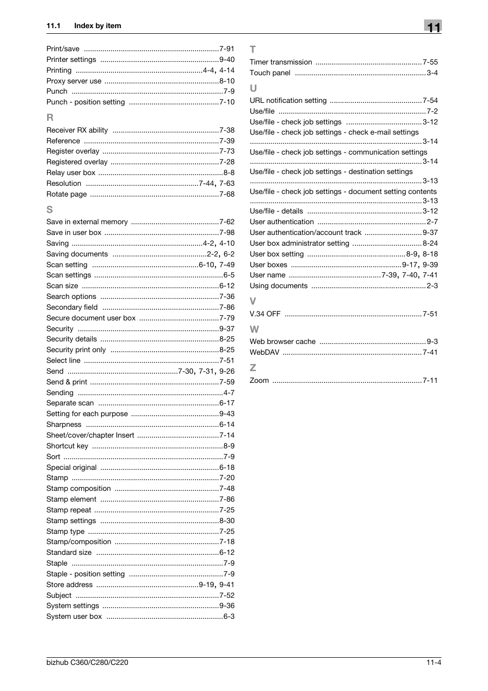 R to z | Konica Minolta BIZHUB C360 User Manual | Page 288 / 292