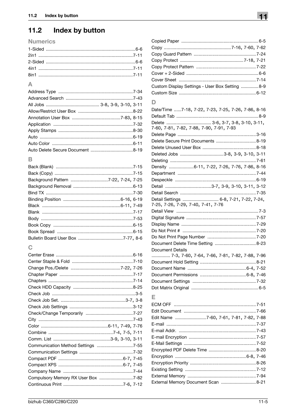 2 index by button, A to e, Index by button -5 | Konica Minolta BIZHUB C360 User Manual | Page 289 / 292