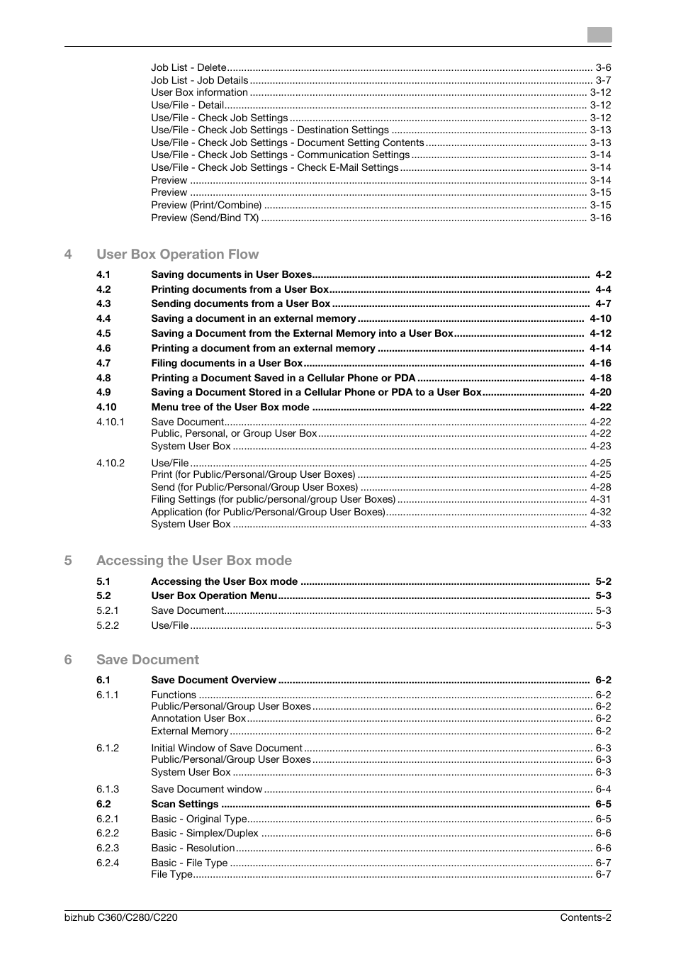 4user box operation flow, 5accessing the user box mode, 6save document | Konica Minolta BIZHUB C360 User Manual | Page 3 / 292