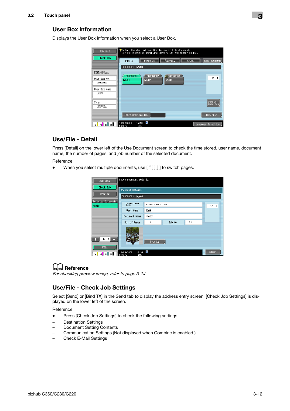 User box information, Use/file - detail, Use/file - check job settings | Konica Minolta BIZHUB C360 User Manual | Page 42 / 292