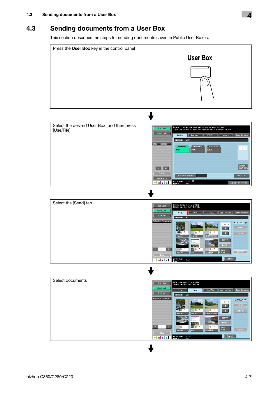 3 sending documents from a user box, Sending documents from a user box -7 | Konica Minolta BIZHUB C360 User Manual | Page 54 / 292