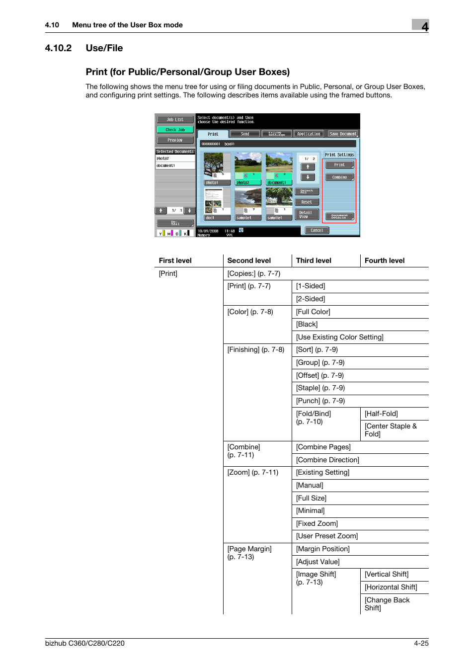 2 use/file, Print (for public/personal/group user boxes) | Konica Minolta BIZHUB C360 User Manual | Page 72 / 292