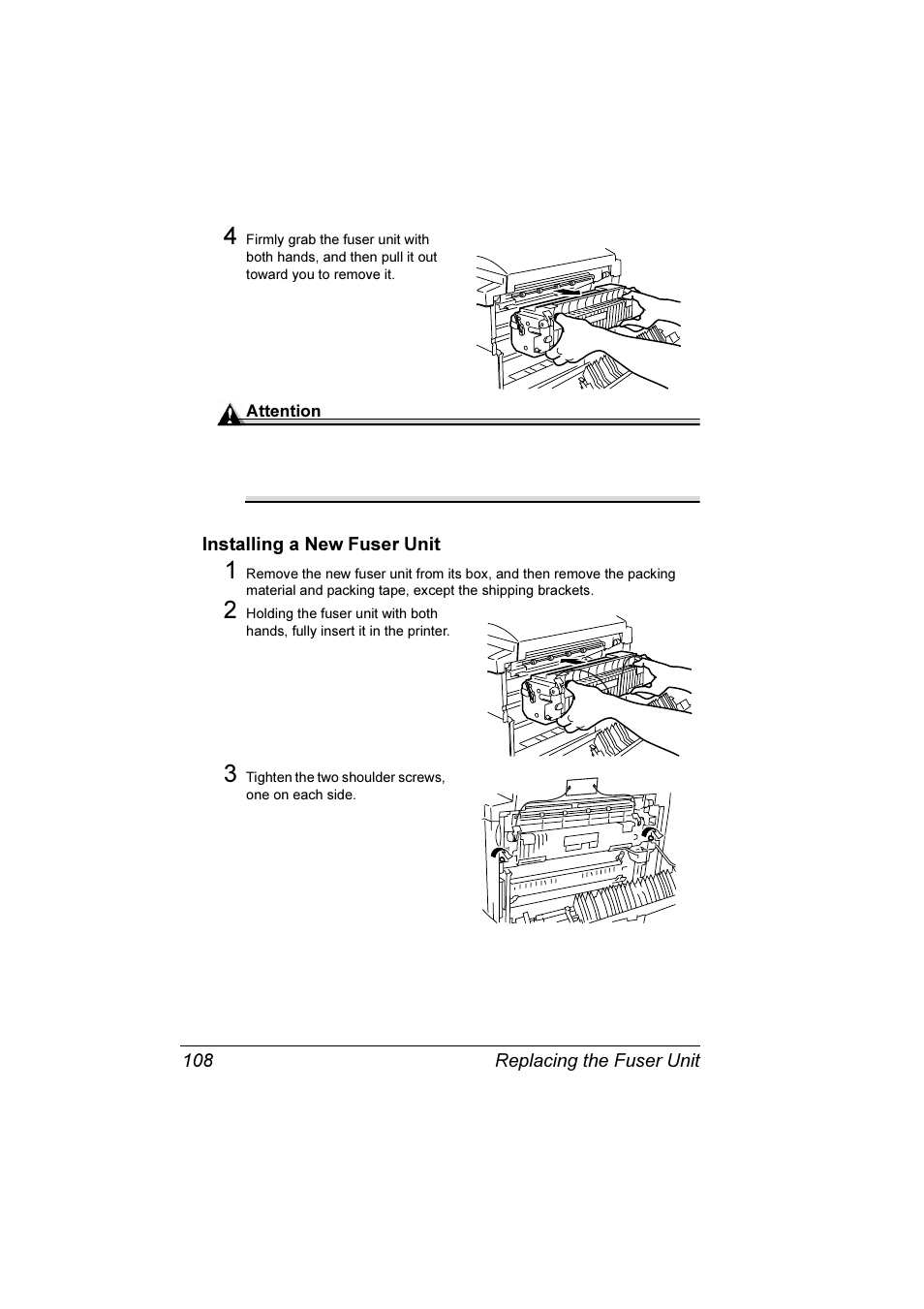 Installing a new fuser unit 108 | Konica Minolta Magicolor 7300 User Manual | Page 116 / 250