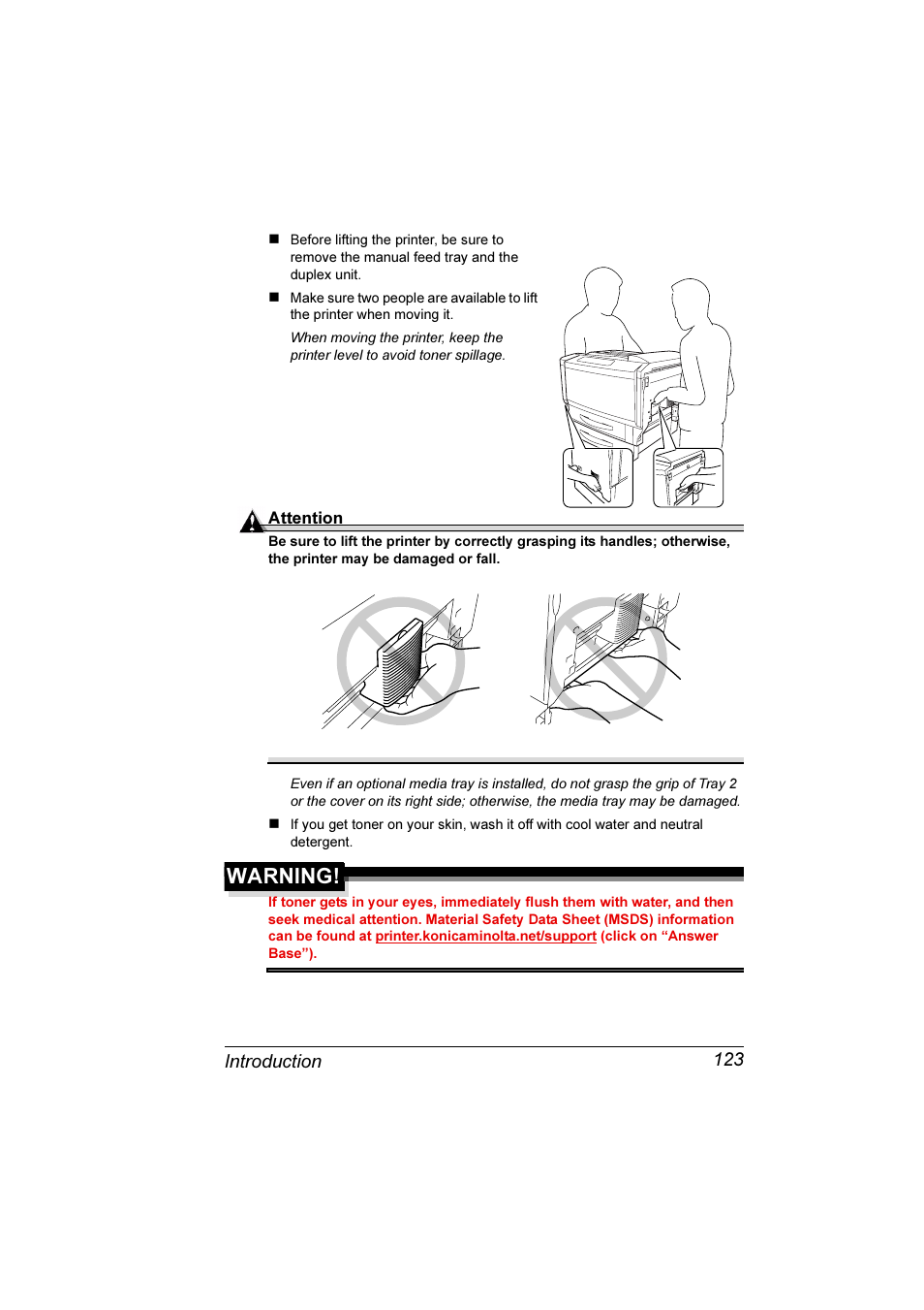Warning, Introduction 123 | Konica Minolta Magicolor 7300 User Manual | Page 131 / 250