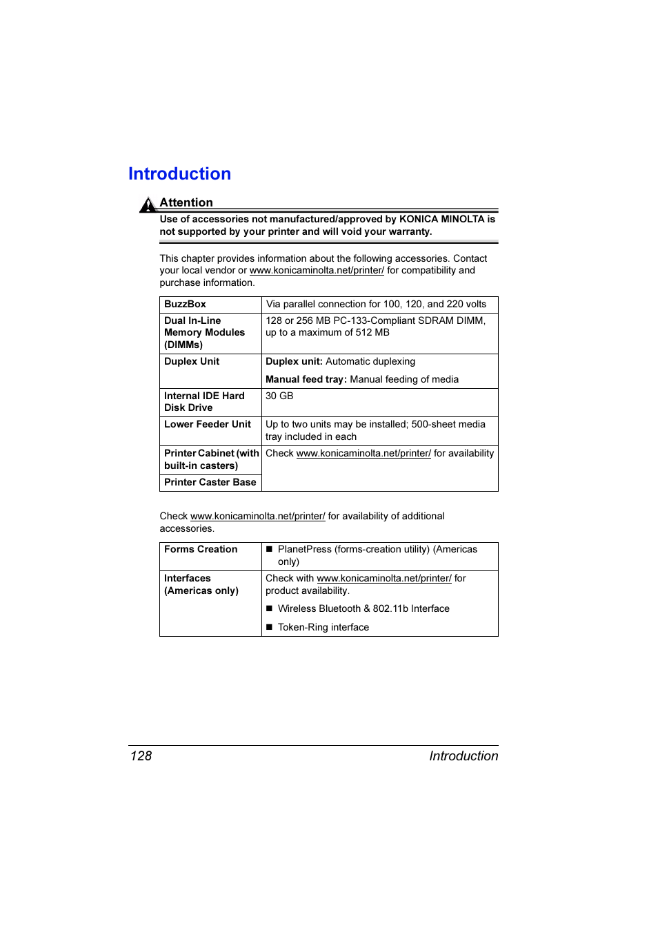 Introduction, Introduction 128 | Konica Minolta Magicolor 7300 User Manual | Page 136 / 250