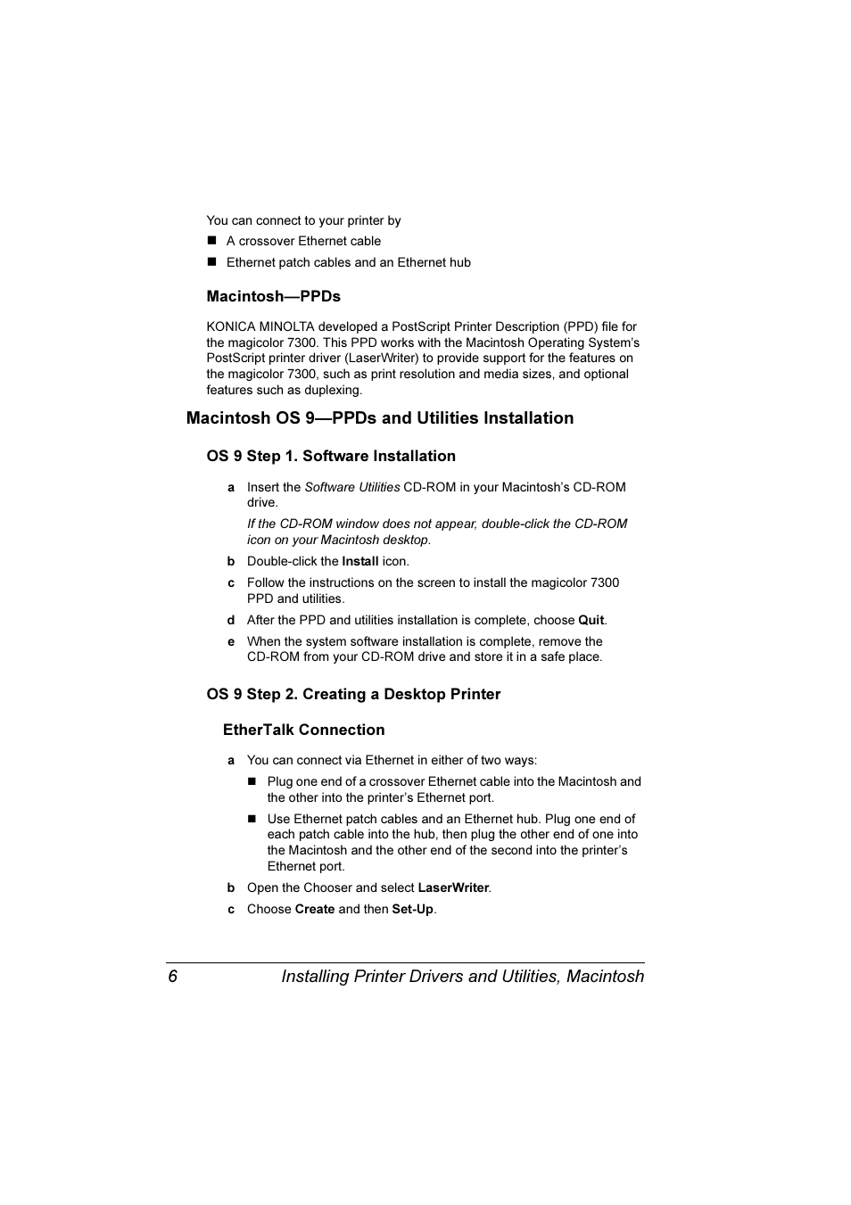 Macintosh os 9—ppds and utilities installation 6, Macintosh os 9—ppds and utilities installation | Konica Minolta Magicolor 7300 User Manual | Page 14 / 250