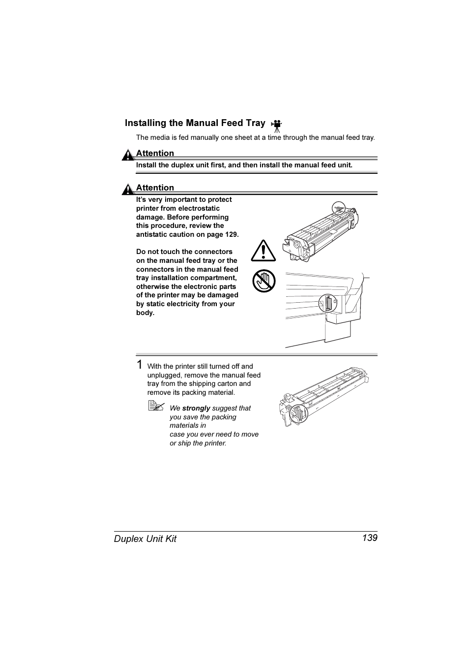 Installing the manual feed tray 139 | Konica Minolta Magicolor 7300 User Manual | Page 147 / 250