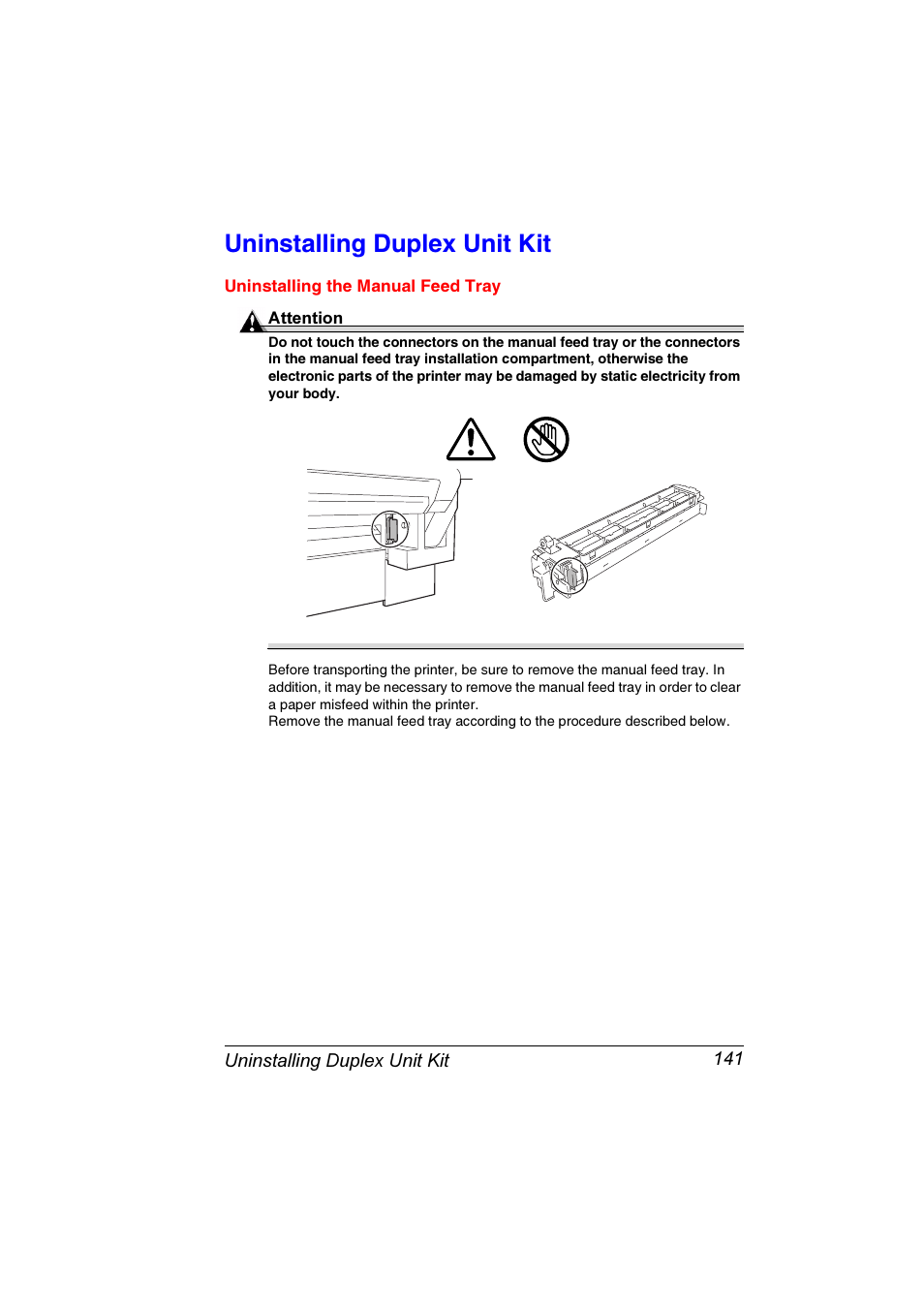 Uninstalling duplex unit kit, Uninstalling duplex unit kit 141 | Konica Minolta Magicolor 7300 User Manual | Page 149 / 250