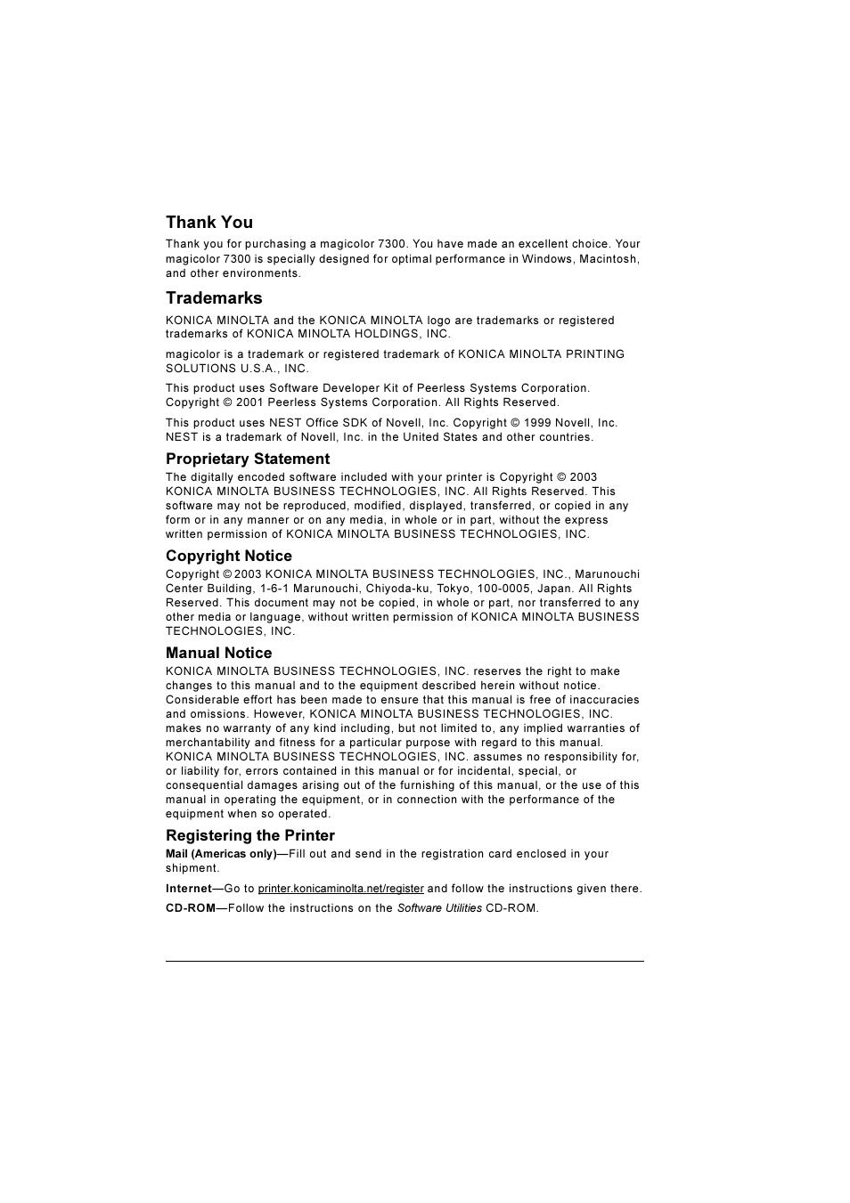 Trademarks | Konica Minolta Magicolor 7300 User Manual | Page 2 / 250