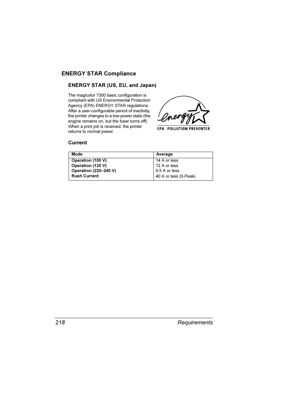 Energy star compliance 218 | Konica Minolta Magicolor 7300 User Manual | Page 226 / 250