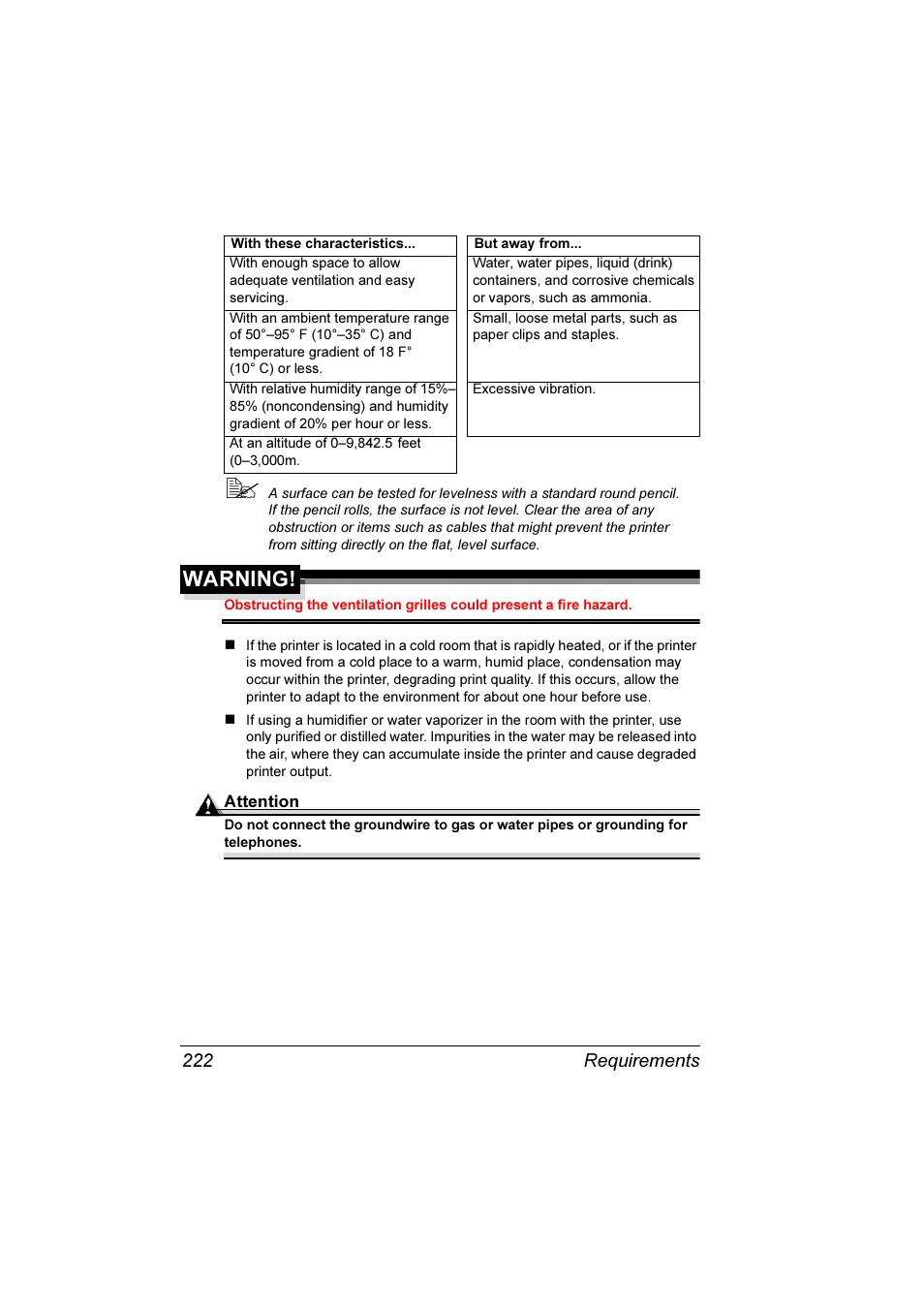 Warning, Requirements 222 | Konica Minolta Magicolor 7300 User Manual | Page 230 / 250