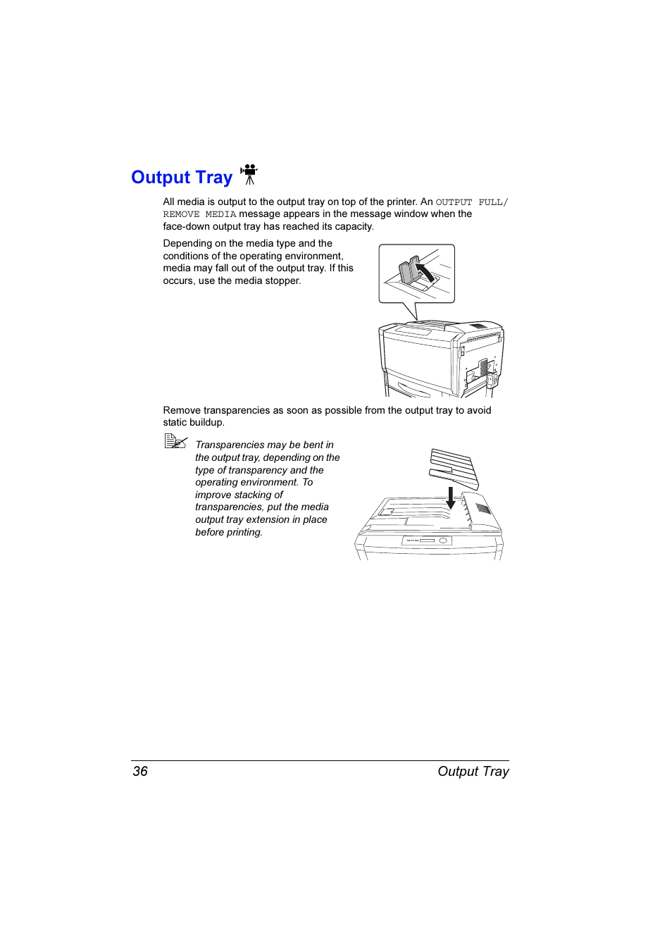 Output tray, Output tray 36 | Konica Minolta Magicolor 7300 User Manual | Page 44 / 250