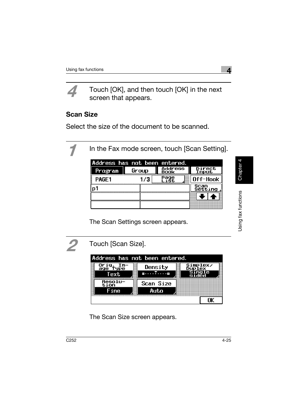 Scan size, Scan size -25 | Konica Minolta BIZHUB C252 User Manual | Page 144 / 162
