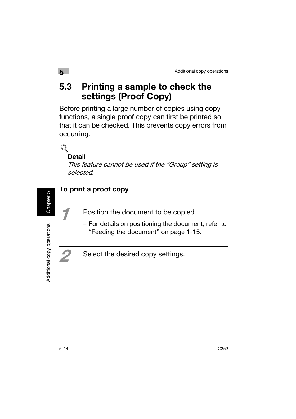 To print a proof copy, 3 printing a sample to check the, Settings (proof copy) -14 | To print a proof copy -14 | Konica Minolta BIZHUB C252 User Manual | Page 159 / 162