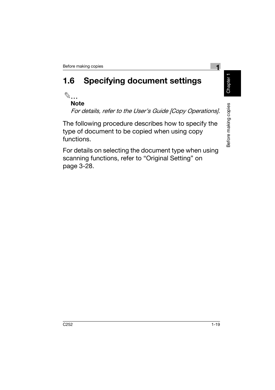 6 specifying document settings, 6 specifying document settings -19 | Konica Minolta BIZHUB C252 User Manual | Page 28 / 162