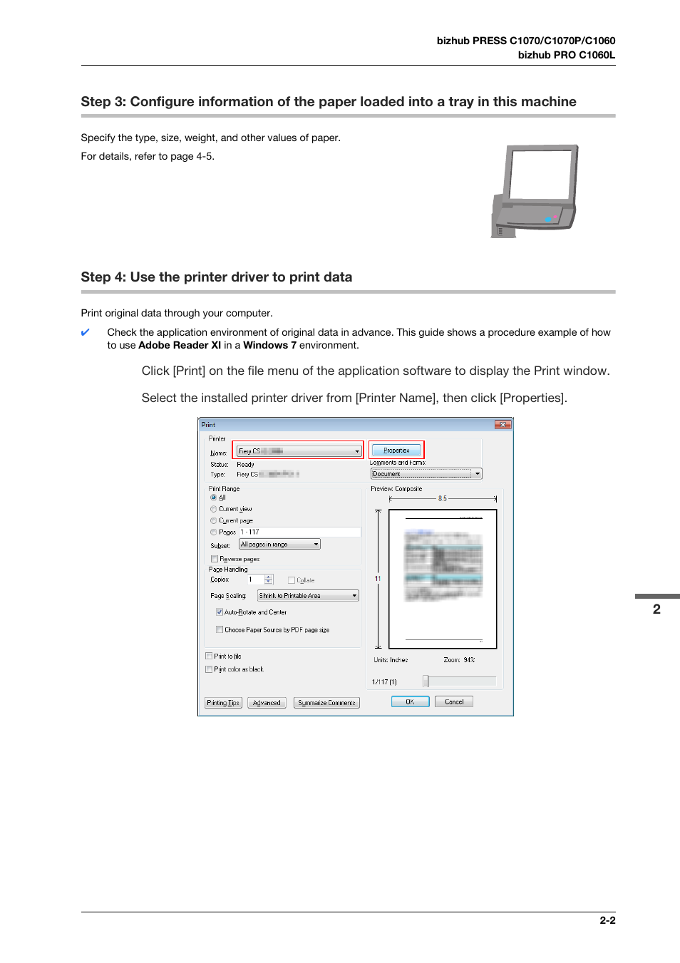 Step 4: use the printer driver to print data, Step 4: use the printer driver to print data -2 | Konica Minolta bizhub PRESS C1070 User Manual | Page 27 / 151