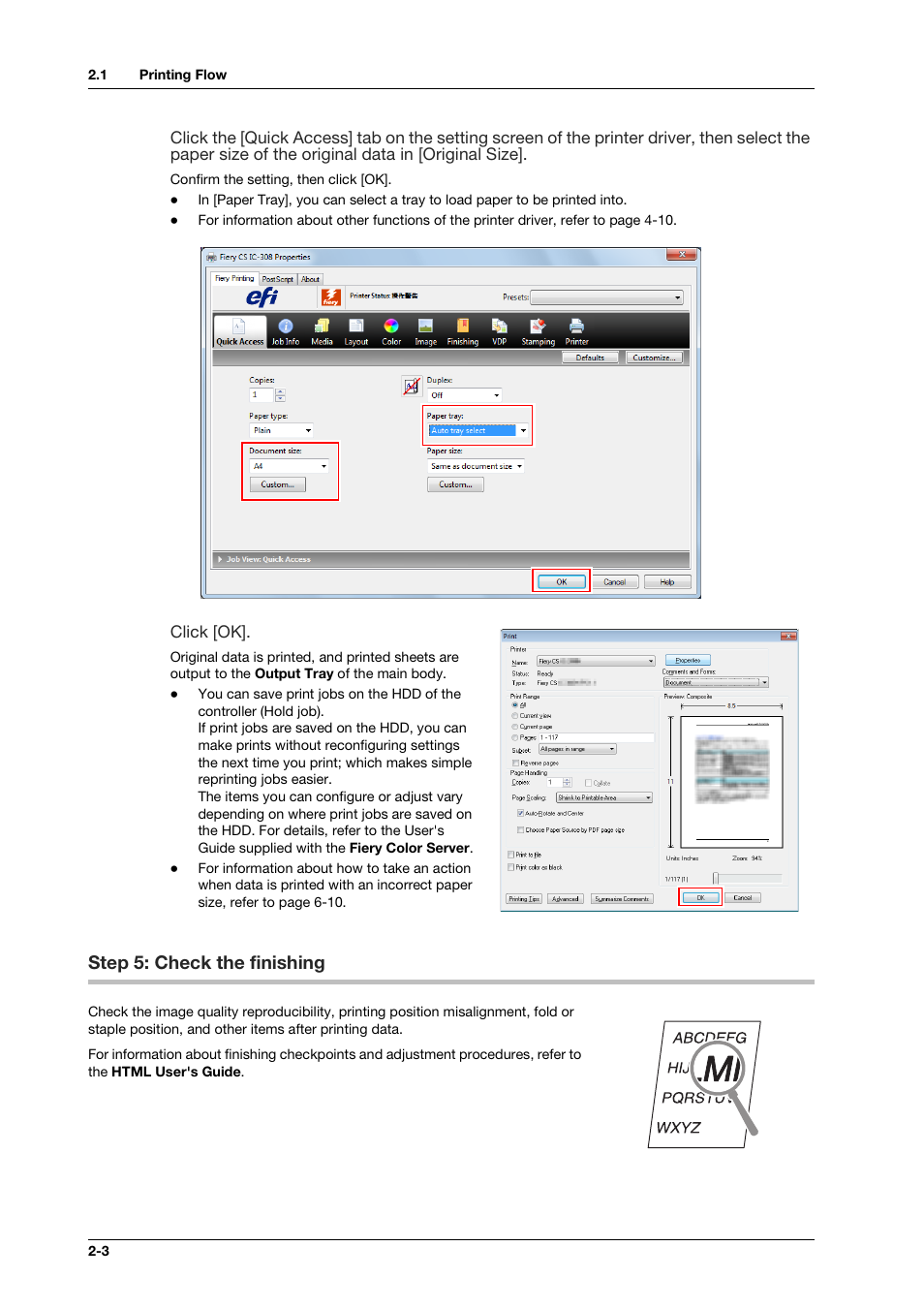 Step 5: check the finishing, Step 5: check the finishing -3 | Konica Minolta bizhub PRESS C1070 User Manual | Page 28 / 151