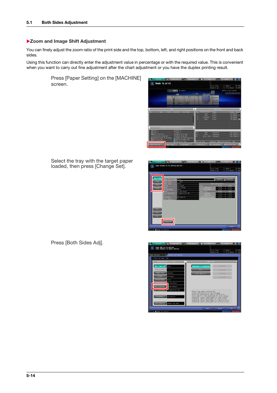 Zoom and image shift adjustment, Zoom and image shift adjustment -14 | Konica Minolta bizhub PRESS C1070 User Manual | Page 72 / 151