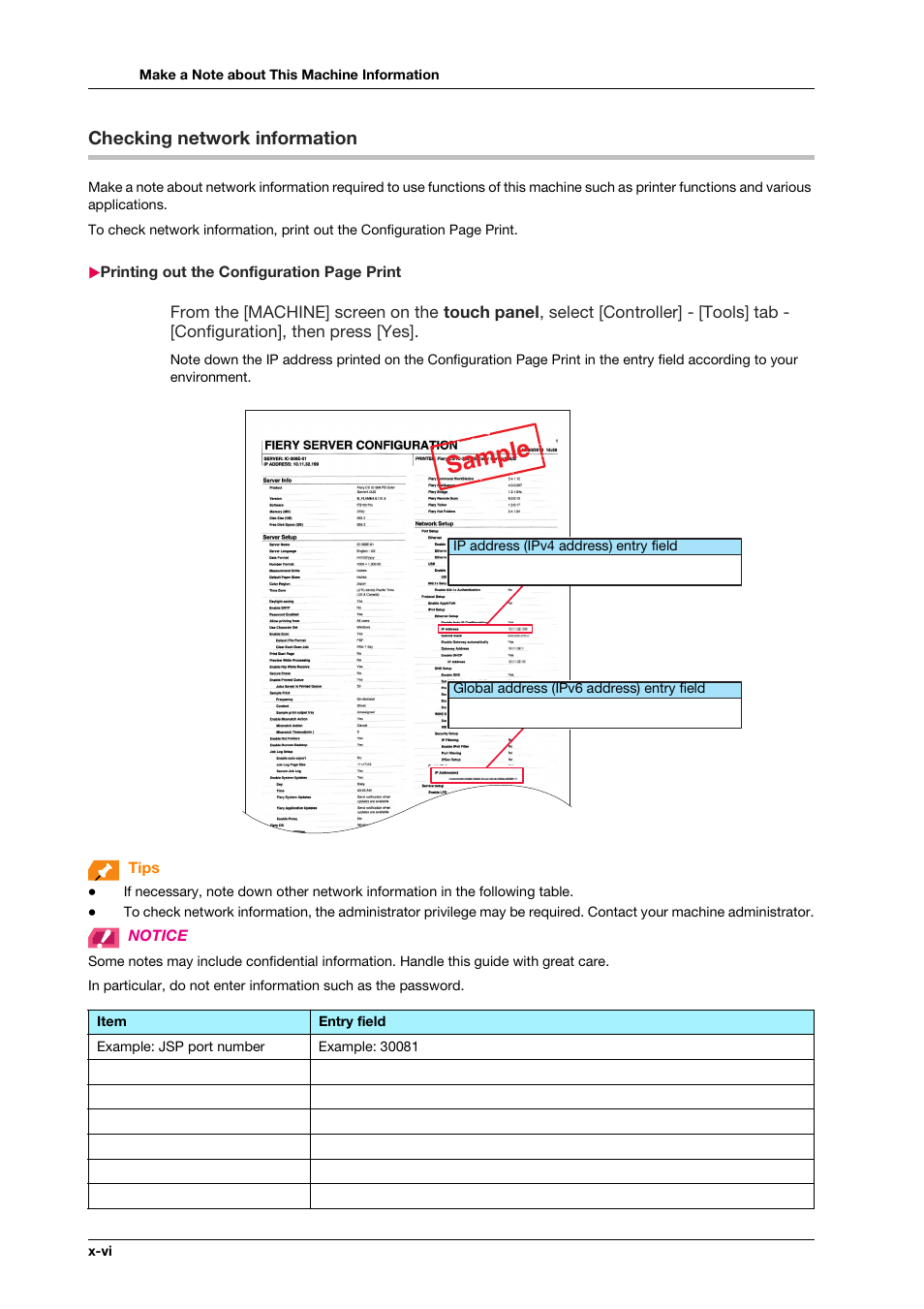 Checking network information, Sample | Konica Minolta bizhub PRESS C1070 User Manual | Page 8 / 151