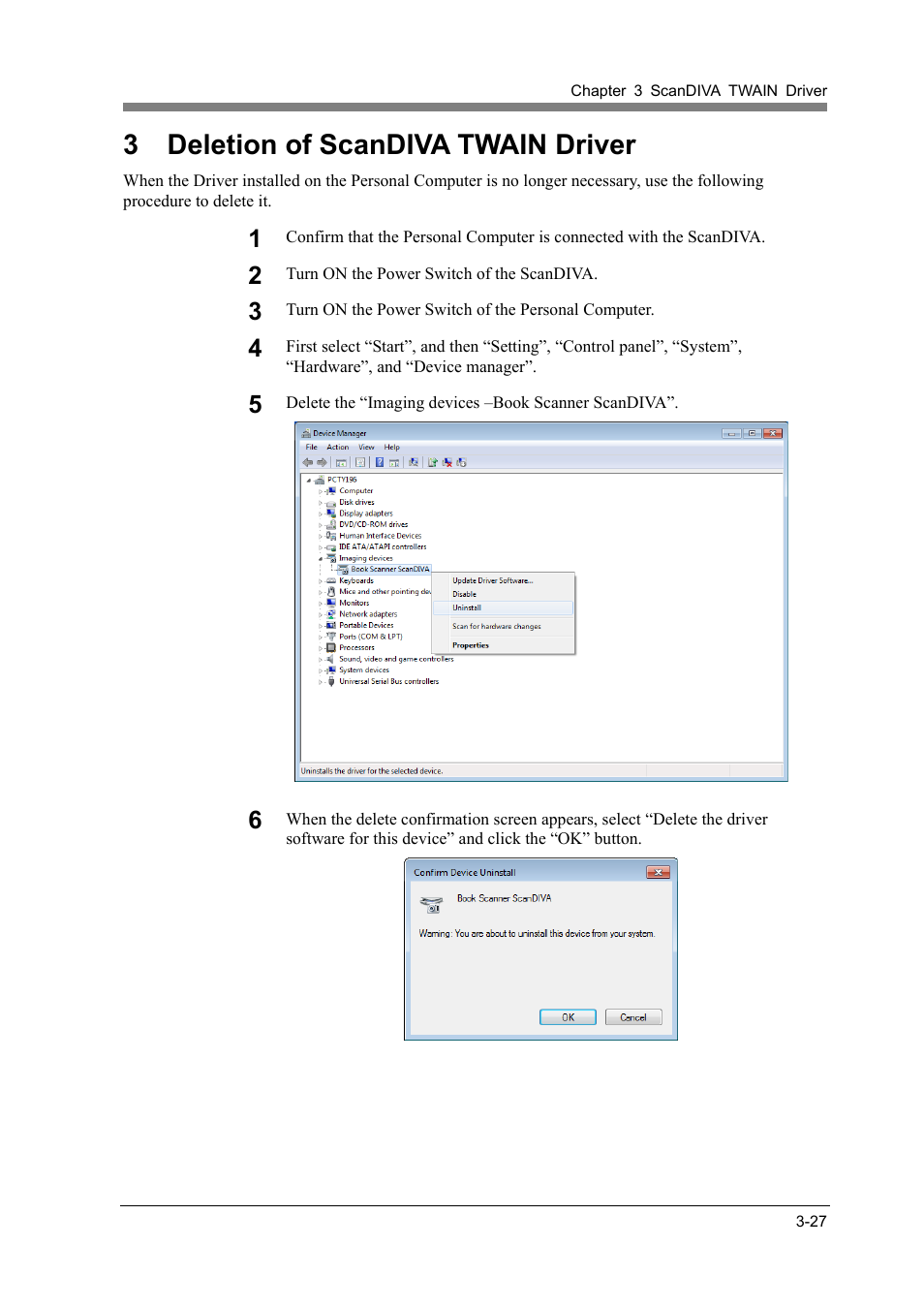 3 deletion of scandiva twain driver, Deletion of scandiva twain driver -27 | Konica Minolta ScanDiva User Manual | Page 57 / 104