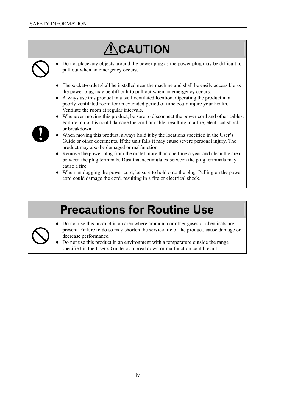 Caution, Precautions for routine use | Konica Minolta ScanDiva User Manual | Page 6 / 104