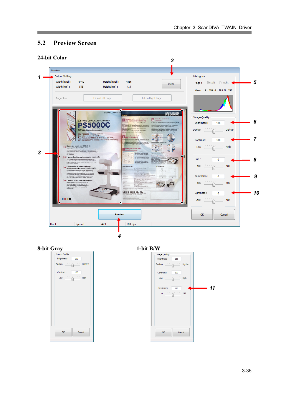 2 preview screen, Preview screen -35 | Konica Minolta ScanDiva User Manual | Page 65 / 104