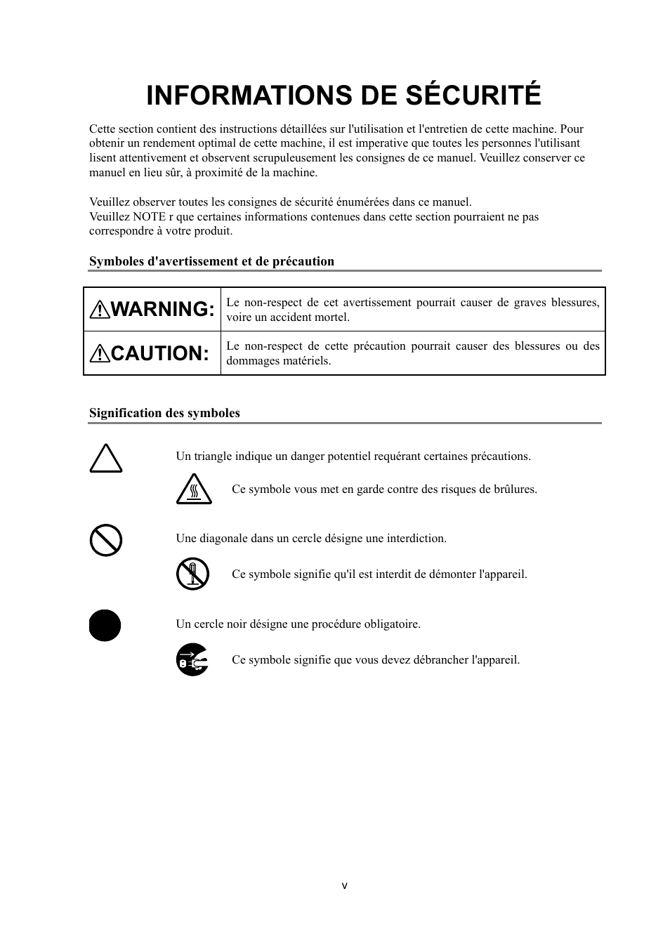 Informations de sécurité, Warning, Caution | Konica Minolta ScanDiva User Manual | Page 7 / 104