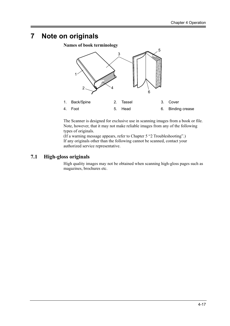 7 note on originals, 1 high-gloss originals, Note on originals -17 | High-gloss originals -17 | Konica Minolta ScanDiva User Manual | Page 85 / 104