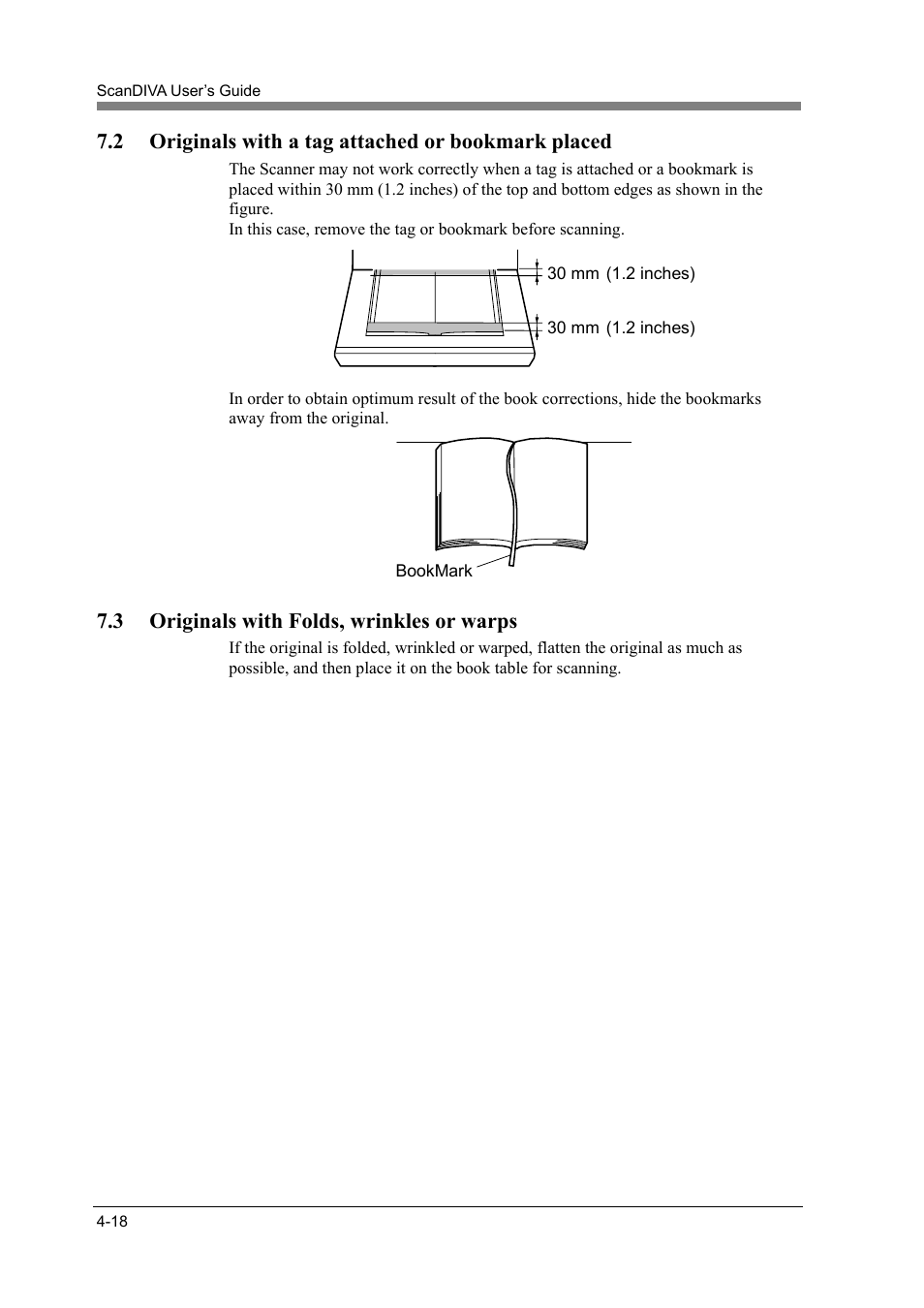 2 originals with a tag attached or bookmark placed, 3 originals with folds, wrinkles or warps, Originals with folds, wrinkles or warps -18 | Konica Minolta ScanDiva User Manual | Page 86 / 104