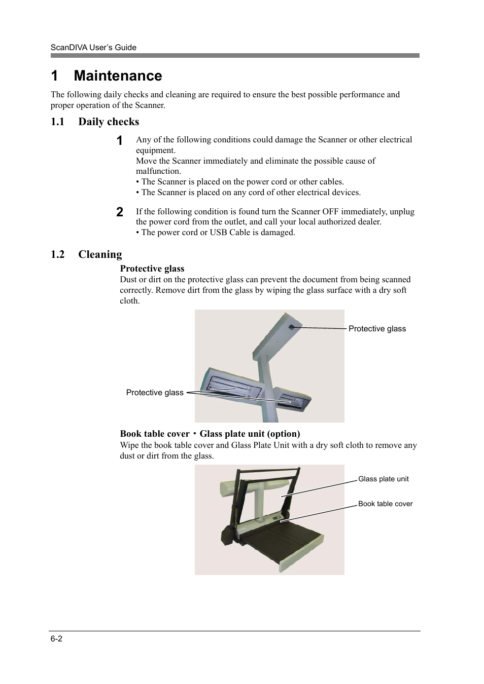 1 maintenance, 1 daily checks, 2 cleaning | Maintenance -2, Daily checks -2, Cleaning -2 | Konica Minolta ScanDiva User Manual | Page 96 / 104
