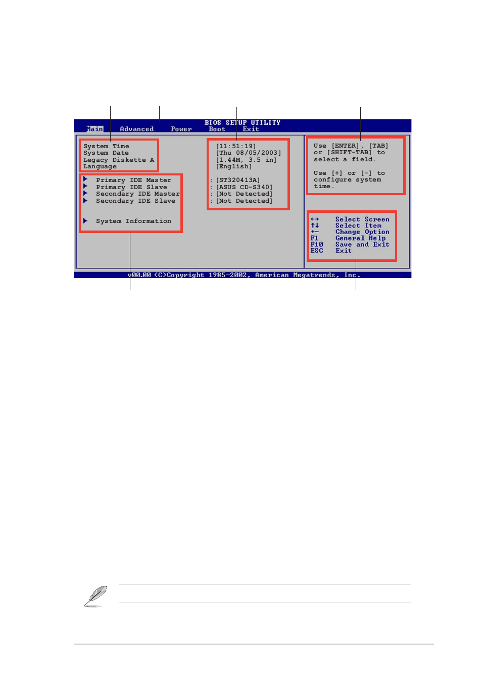 2 menu bar, 1 bios menu screen, 3 navigation keys | Asus k8n motherboard 2-9 | Asus K8N User Manual | Page 43 / 78