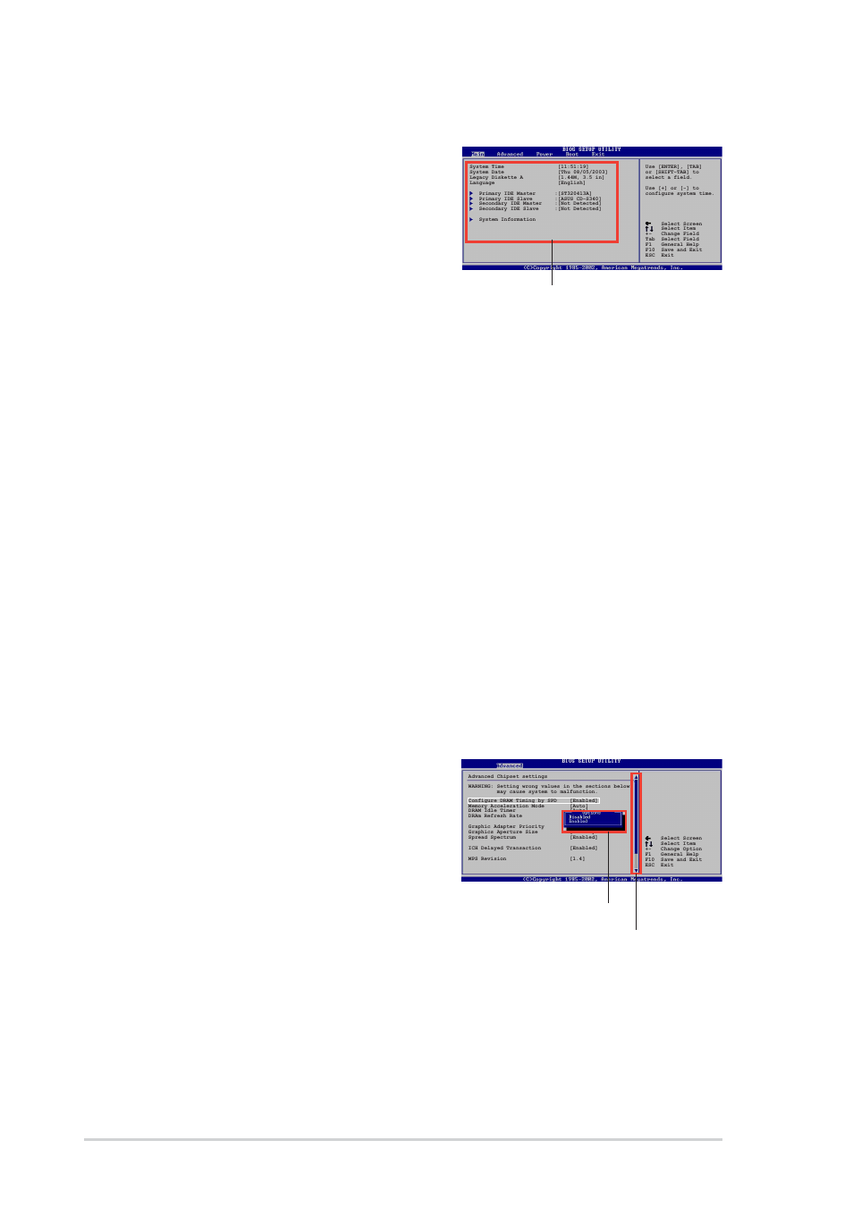 4 menu items, 5 sub-menu items, 6 configuration fields | 7 pop-up window, 8 scroll bar, 9 general help, 10 chapter 2: bios setup | Asus K8N User Manual | Page 44 / 78