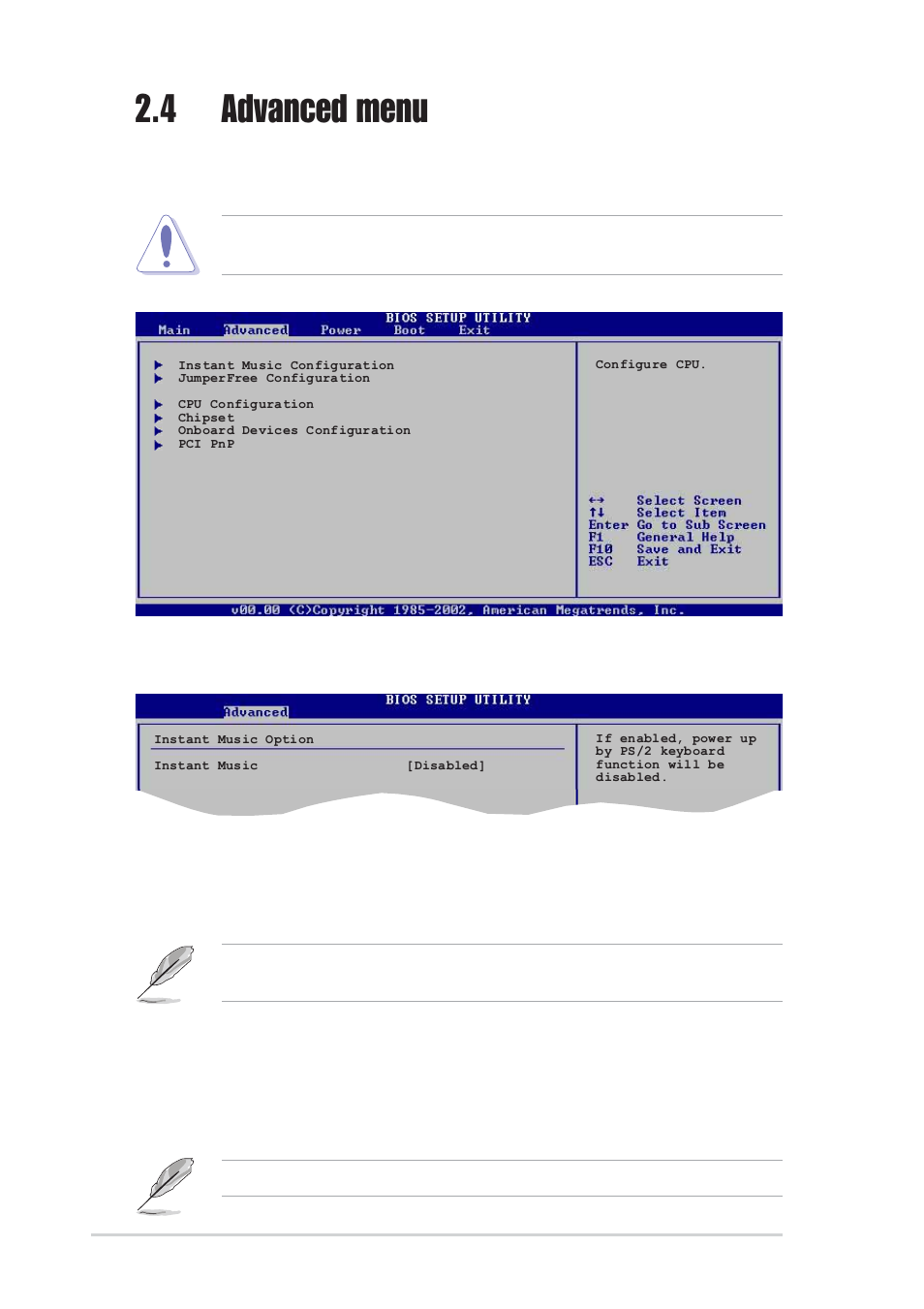 4 advanced menu, 1 instant music configuration, Instant music [disabled | Instant music cd-rom drive [ide secondary master | Asus K8N User Manual | Page 48 / 78